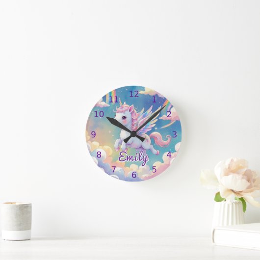 Unicorn wandklok – bewerkbare naam (Huis)