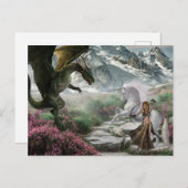 Unicorn Warrior Fantasy Strijd met de Draak Briefkaart (Voorkant / Achterkant)
