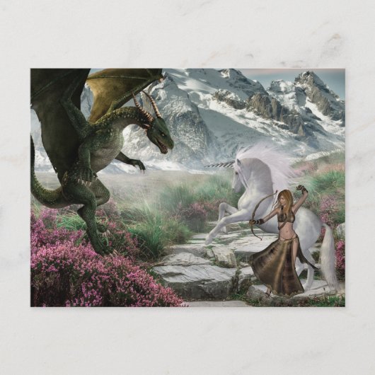 Unicorn Warrior Fantasy Strijd met de Draak Briefkaart (Voorkant)