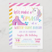 Unicorn Water Slide Birthday Uitnodiging (Voorkant / Achterkant)