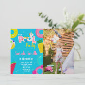 Unicorn watermelon Pool Birthday Invitation foto Kaart (Staand voorkant)