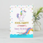 Unicorn waterslide pooluitnodiging kaart (Staand voorkant)