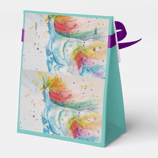 Unicorn Waterverf Birthday Party Cake Favor Box Bedankdoosjes (Achterkant)