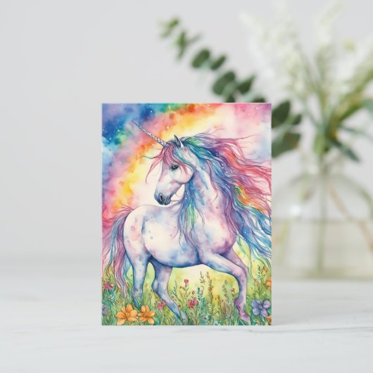 Unicorn-Waterverf Briefkaart (Staand voorkant)