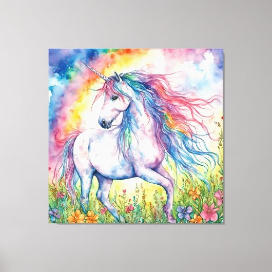 Unicorn-Waterverf Canvas Afdruk (Voorkant)