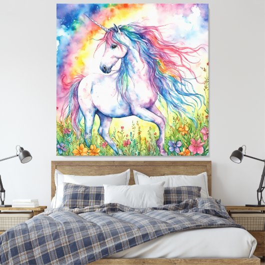 Unicorn-Waterverf Canvas Afdruk (Insitu (Slaapkamer))