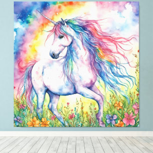 Unicorn-Waterverf Canvas Afdruk