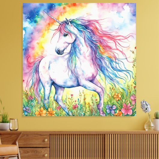 Unicorn-Waterverf Canvas Afdruk (Insitu (Woonkamer))