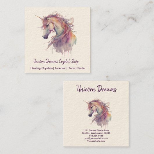 Unicorn Waterverf Drift Square Visitekaartje (Voorkant / Achterkant)