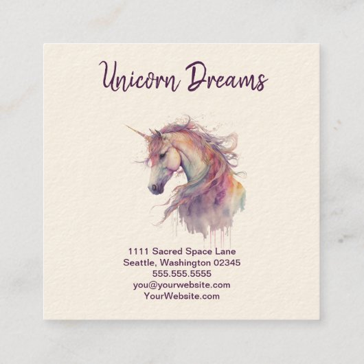 Unicorn Waterverf Drift Square Visitekaartje (Achterkant)