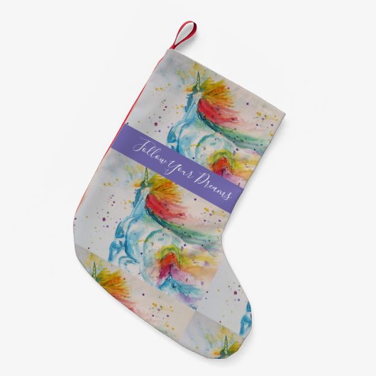 Unicorn Waterverf Droom Kerstmis schilderen Kleine Kerstsok (Voorkant (Hangend))