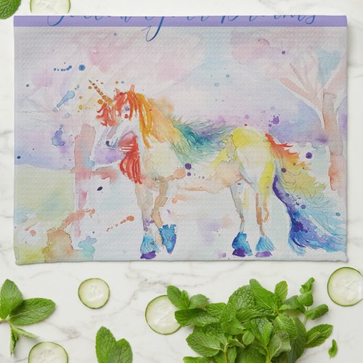 Unicorn Waterverf droomdroomtheekdoek Theedoek (Gevouwen)