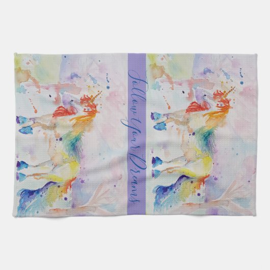 Unicorn Waterverf droomdroomtheekdoek Theedoek (Horizontaal)