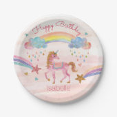 Unicorn Waterverf Faux Glitter Birthday Bord (Voorkant)