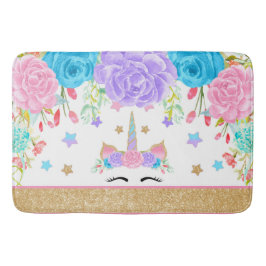 Unicorn Waterverf Floral en Glitter Bathmat Badmat