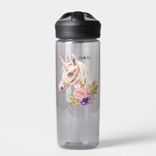 Unicorn Waterverf Flowers Voeg waterflesje toe Waterfles