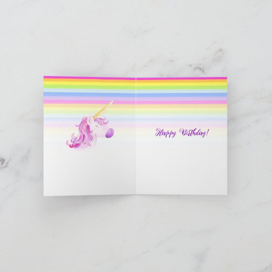 Unicorn waterverf kunst en regenboog tweede verjaa kaart (Binnen)