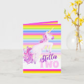 Unicorn waterverf kunst en regenboog tweede verjaa kaart (Gele Bloem)