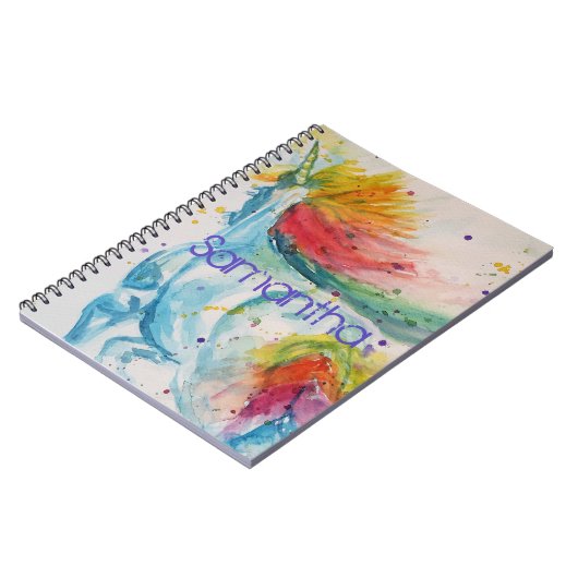 Unicorn Waterverf Painting Girls Name Notitieboek (Linkerzijde)