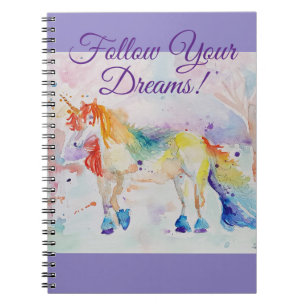 Unicorn Waterverf Painting Girls Paars Notitieboek