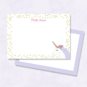 Unicorn Waterverf Pink Gold Dot Girl's Stationery Notitiekaartje
