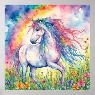 Unicorn-Waterverf Poster