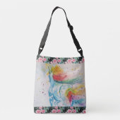 Unicorn Waterverf Regenboog Blauwgroen Rozen Flore Crossbody Tas (Achterkant)