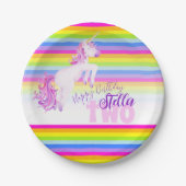 Unicorn waterverf regenboog verjaardagsnaam borden papieren bordje (Voorkant)