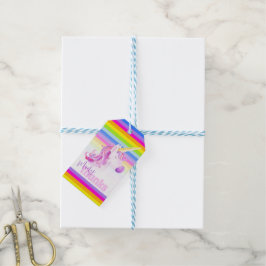 Unicorn waterverf regenboogstrepen cadeau label cadeaulabel