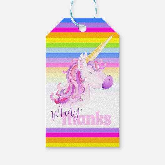 Unicorn waterverf regenboogstrepen cadeau label cadeaulabel (Voorkant)