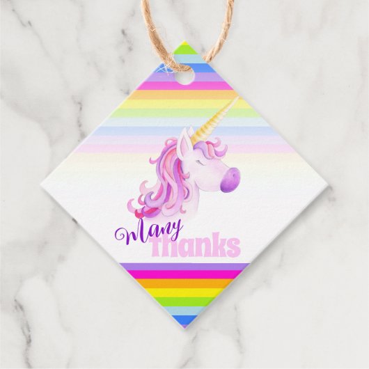 Unicorn waterverf regenboogstrepen cadeau labels (Voorkant)