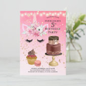 Unicorn Waterverf Roze Glitter 5th Birthday Kaart (Staand voorkant)