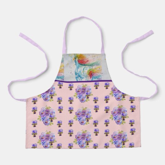 Unicorn Waterverf Schilder Bleke roze meisjes Apro Schort (Voorkant)