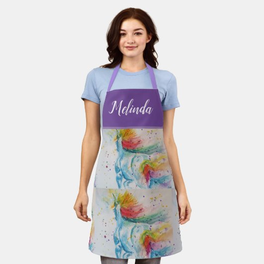 Unicorn Waterverf Schilder Paarse vrouwen Apron Schort (Gedragen)