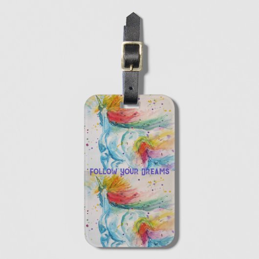 Unicorn Waterverf Schilder Rainbow Girls Dreams Bagagelabel (Voorkant (verticaal))