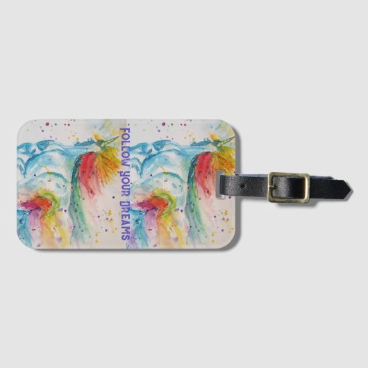 Unicorn Waterverf Schilder Rainbow Girls Dreams Bagagelabel (Voorkant (horizontaal))