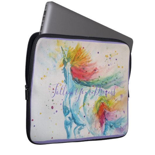 Unicorn Waterverf Schilderen Regenboogdag Laptop Sleeve (Voorkant Rechts)