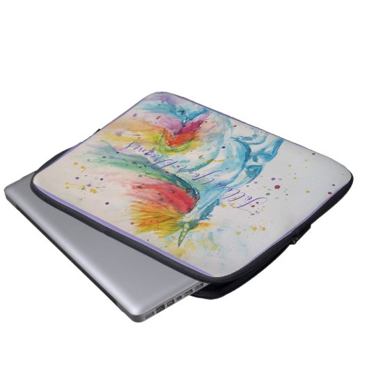 Unicorn Waterverf Schilderen Regenboogdag Laptop Sleeve (Voorkant onderkant)