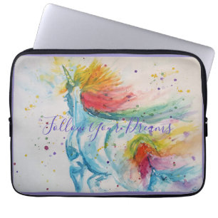 Unicorn Waterverf Schilderen Regenboogdag Laptop Sleeve