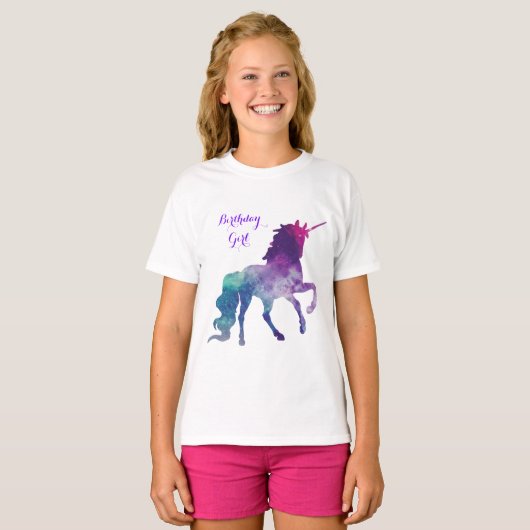 Unicorn Waterverf Silhouette| Birthday Girl T-shirt (Voorkant volledig)