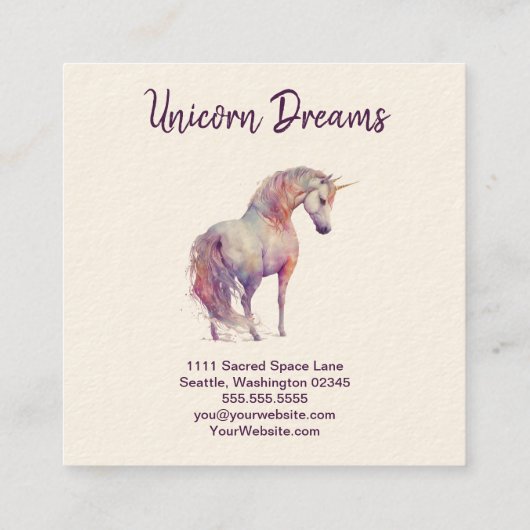 Unicorn Waterverf Square Visitekaartje (Achterkant)