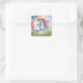 Unicorn-Waterverf Vierkante Sticker (Tas)