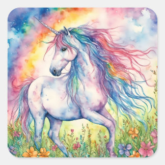 Unicorn-Waterverf Vierkante Sticker