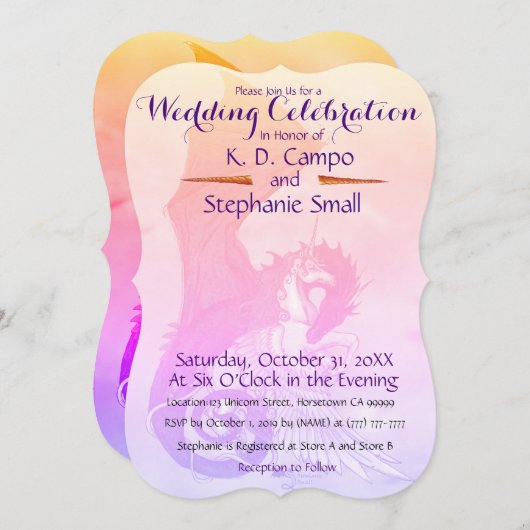 Unicorn Wedding Celebration Invitation Dragon Red Kaart (Voorkant / Achterkant)