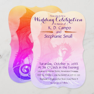 Unicorn Wedding Celebration Invitation Dragon Red Kaart