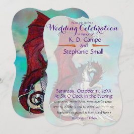 Unicorn Wedding Celebration Invitation Dragon Red Kaart