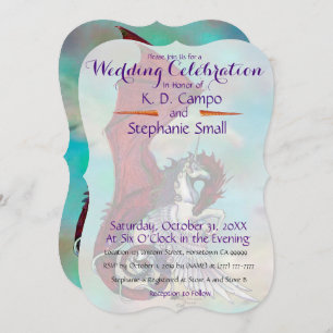 Unicorn Wedding Celebration Invitation Dragon Red Kaart