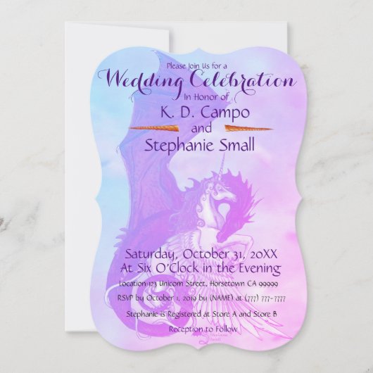 Unicorn Wedding Celebration Invitation Dragon Red Kaart (Voorkant)
