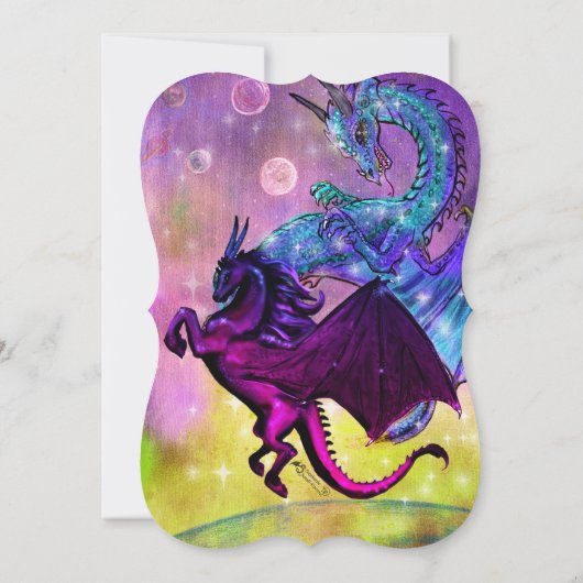Unicorn Wedding Celebration Invitation Dragon Red Kaart (Achterkant)