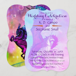 Unicorn Wedding Celebration Invitation Dragon Red Kaart
